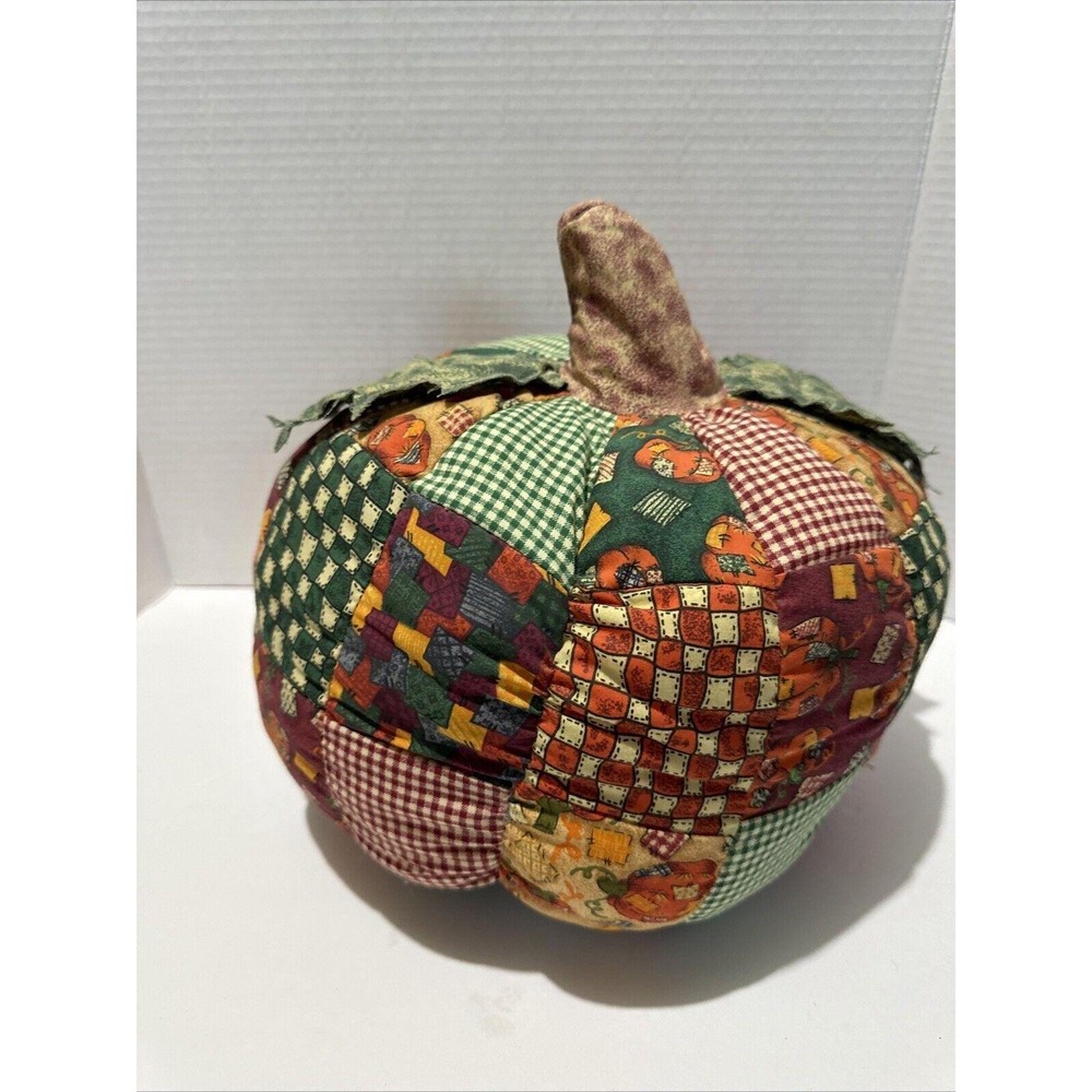 Vintage Handmade Patchwork Fabric Pumpkin Fall Harvest Decor Rustic Farmhouse